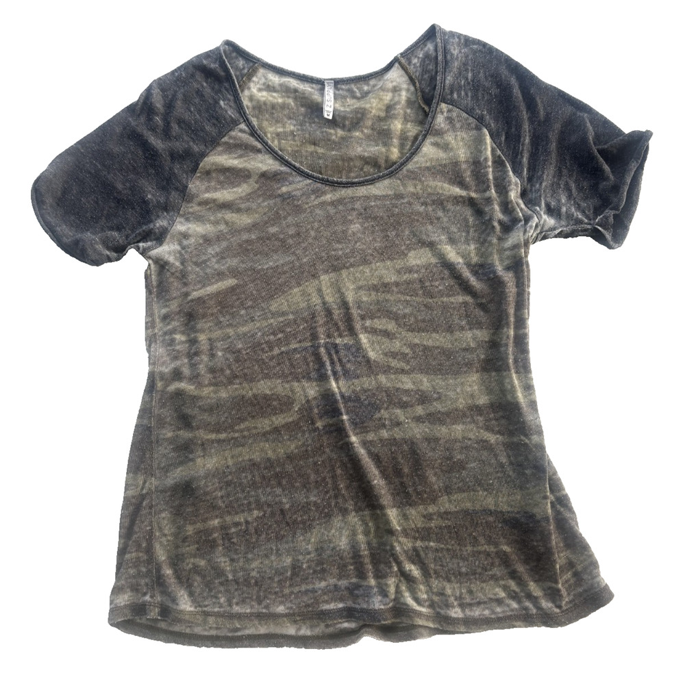 Z Supply Payton Camo T Shirt Size Medium Short Sleeve Scoop Neck Gray Black
